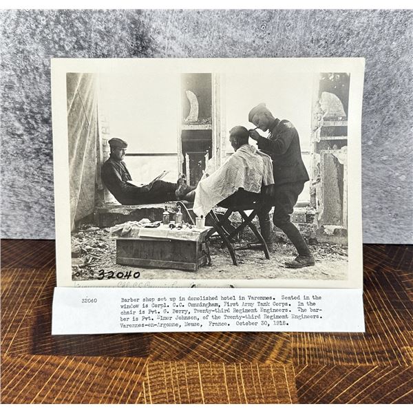 WWI WW1 US Army Barber Shop France Photo