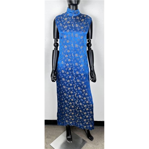 Vintage Chinese Blue Brocade Cheongsam Dress