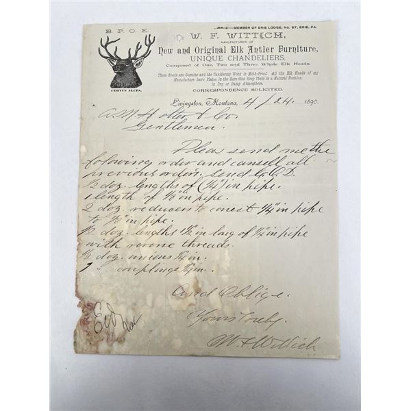 W.F. Wittich Elk Antler Furniture Billhead