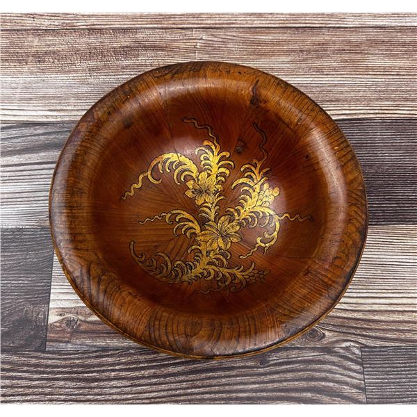 Antique Decorated Wood Bowl