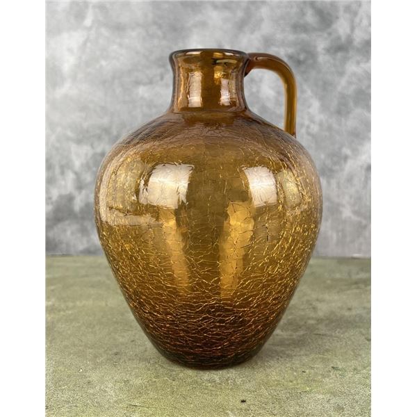 Mid Century Pilgrim Glass Amber Crackle Jug