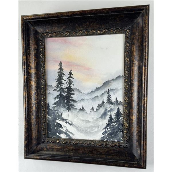 Watercolor Painting of Mountain Scene