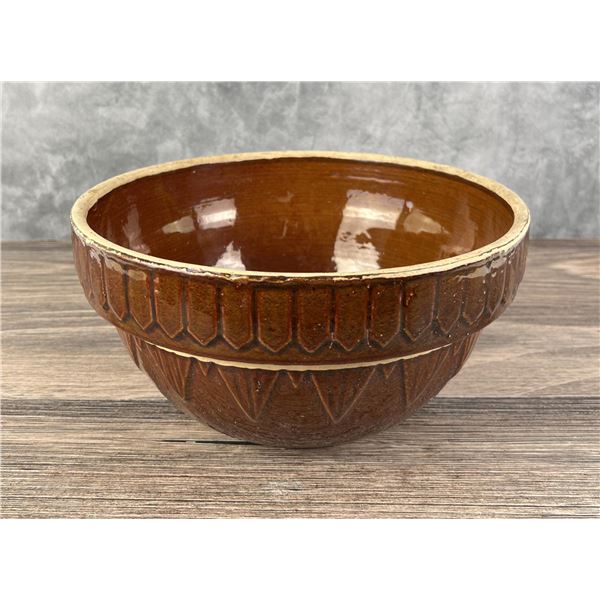 Yellow Ware Brown Glazed Picket Fence Mixing Bowl