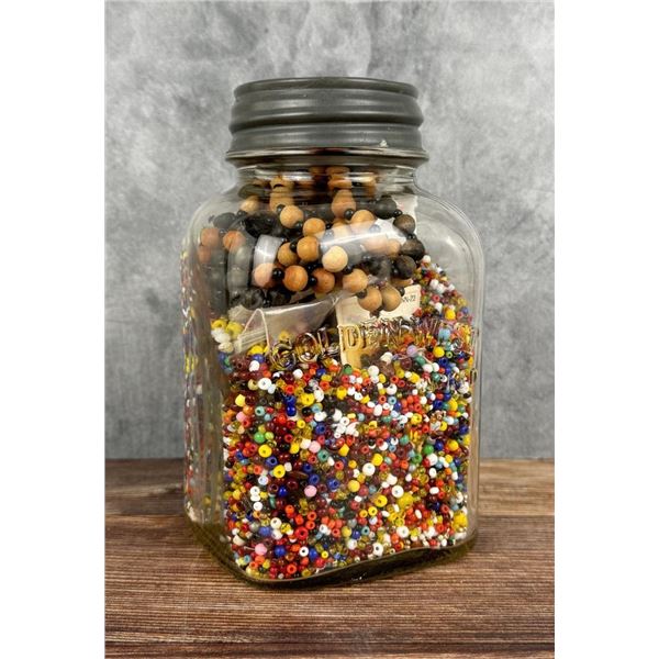 Golden West Coffee Jar Full Of Beads