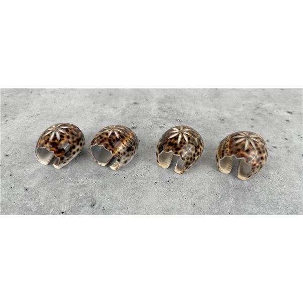 Set Of Carved Tiger Cowrie Shell Napkin Rings