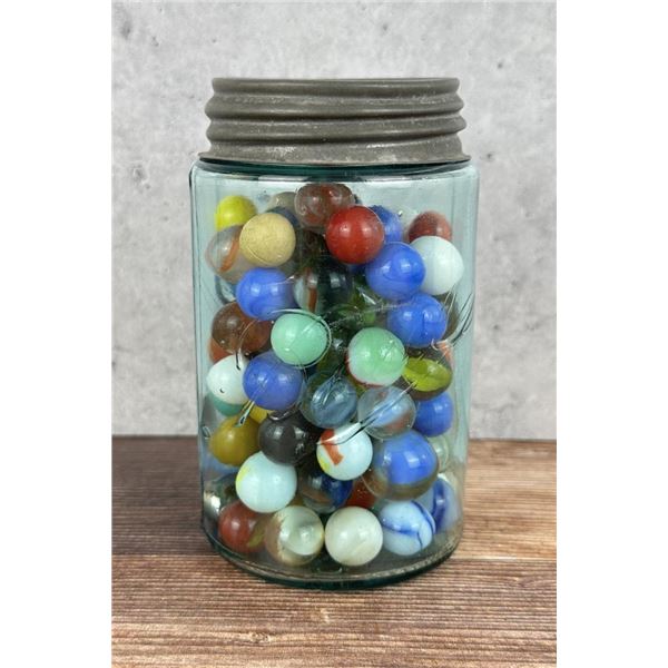 Antique Ball Jar Of Marbles