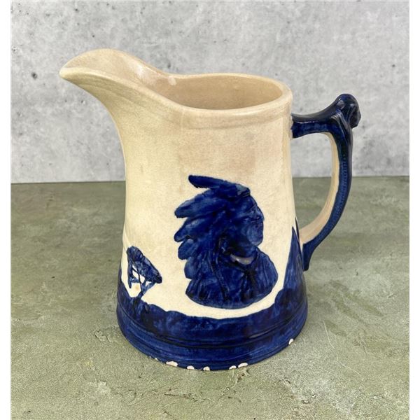 Antique Blue White Stoneware Sleepy Eye Pitcher