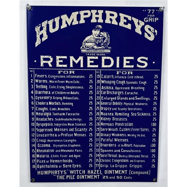 Humphey's Remedies Porcelain Sign