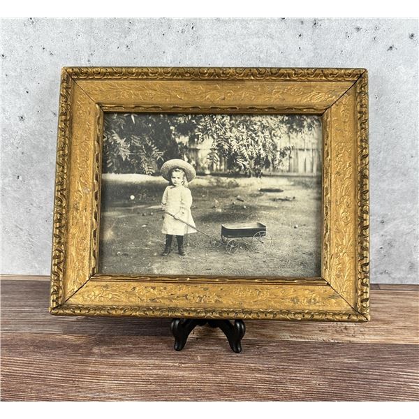 Antique Photo Little Girl with Wagon