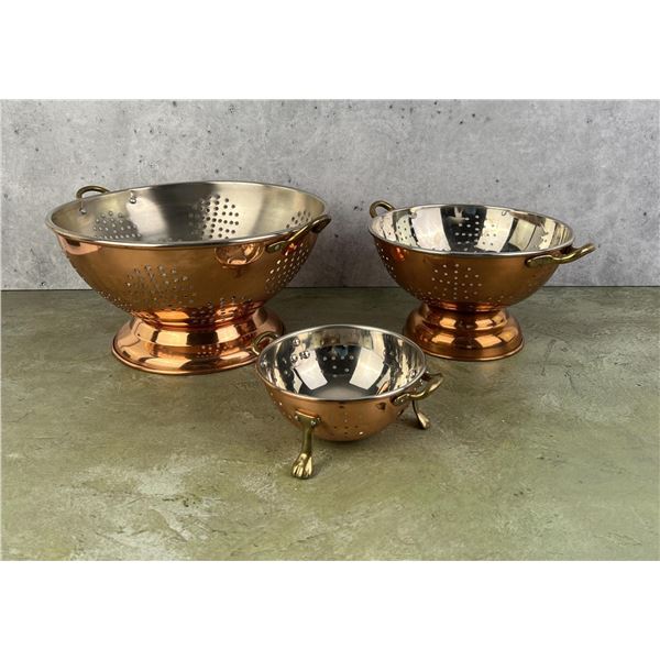 Set Of Copper Strainers Colanders