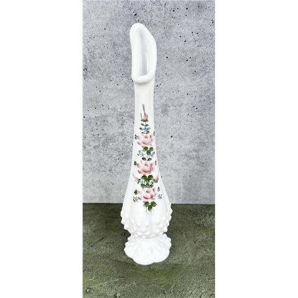 Fenton Glass Painted Milk Glass Swung Vase