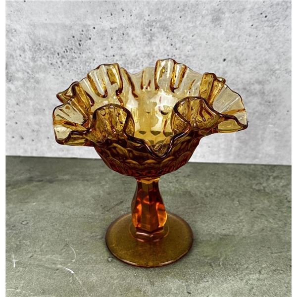 Fenton Glass Amber Thumbprint Footed Bowl