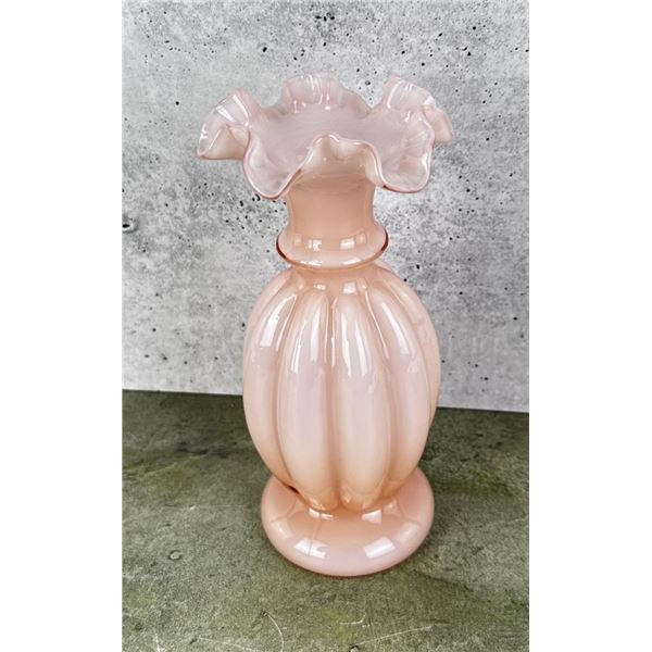 Fenton Glass Rose Overlay Pink Melon Vase