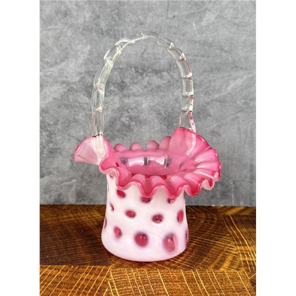 Fenton Glass Cranberry Coin Spot Basket