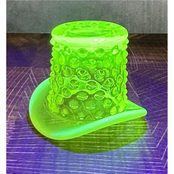 Fenton Glass Vaseline Uranium Glass Hobnail Hat