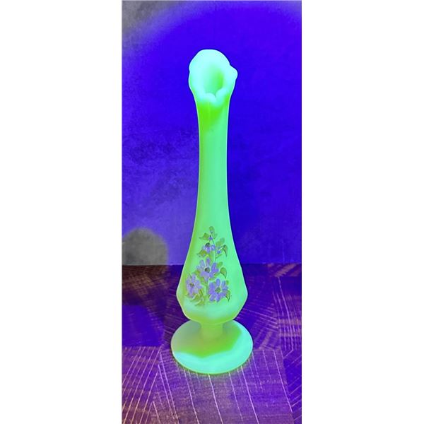 Fenton Glass Uranium Painted Swung Bud Vase