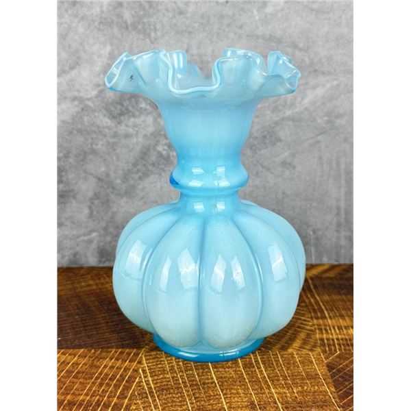 Fenton Glass Blue Melon Vase