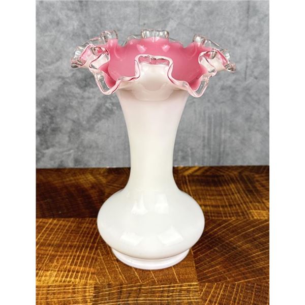 Fenton Glass Peach Crest Ruffled Vase