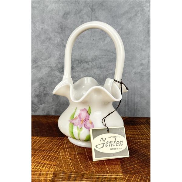 Fenton Glass Hand Painted Milk Glass Basket