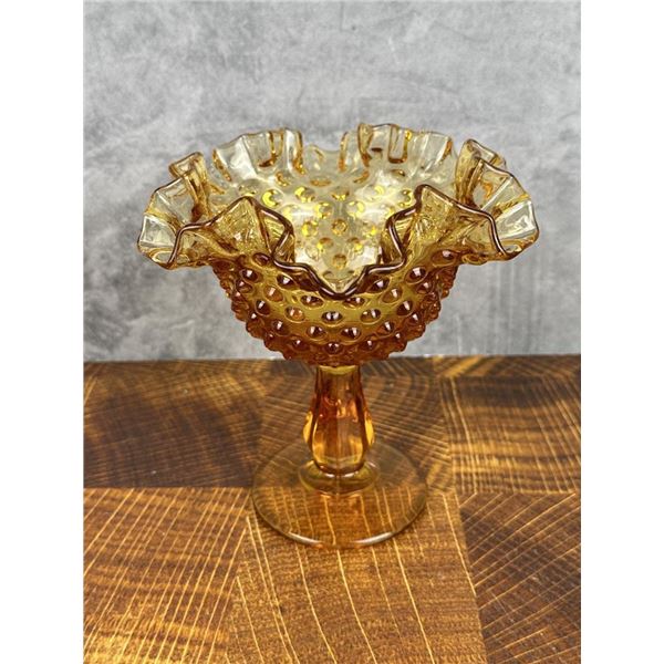 Fenton Glass Amber Hobnail Footed Dish