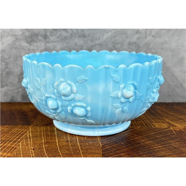 Fenton Glass Blue Slag Cabbage Rose Bowl