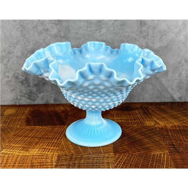 Fenton Glass Blue Marble Hobnail Footed Dish