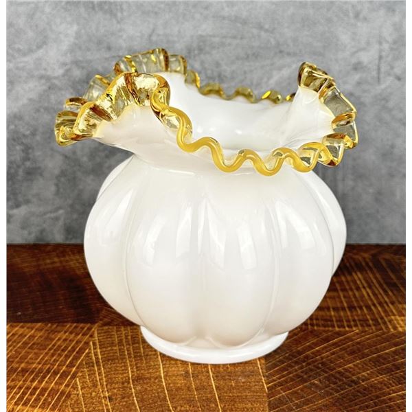 Fenton Glass Gold Crest Ruffled Vase