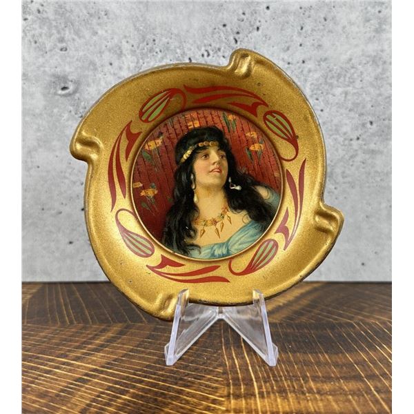 Antique Indian Maiden Tin Litho Ashtray