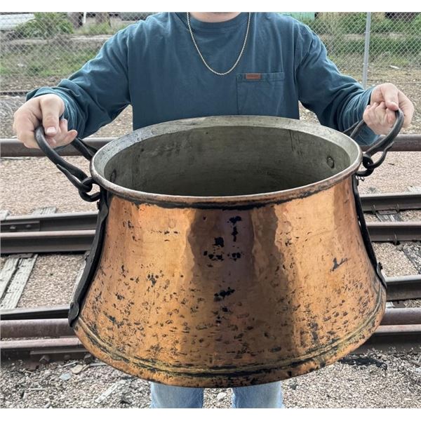 Antique Hand Hammered Copper Cauldron