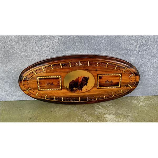 Wood Cribbage Board With Buffalo