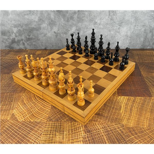 Ornate Carved Wood Chess Set