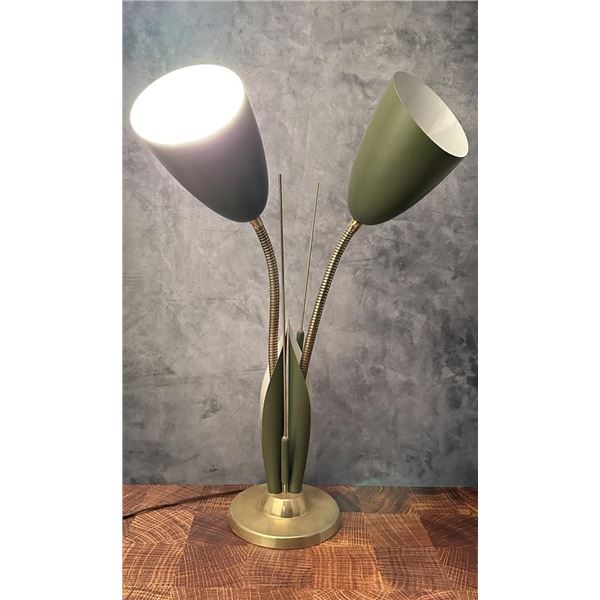 Mid Century Laurel Cattails Gooseneck Table Lamp