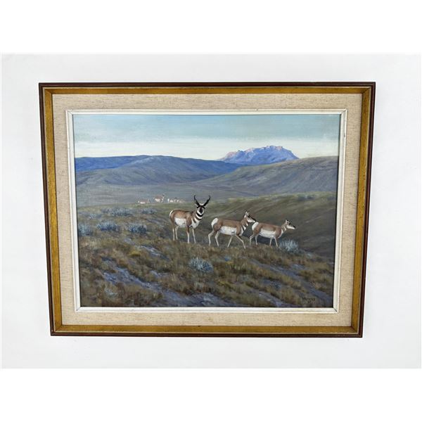 Les Peters Antelope Oil on Canvas Painting