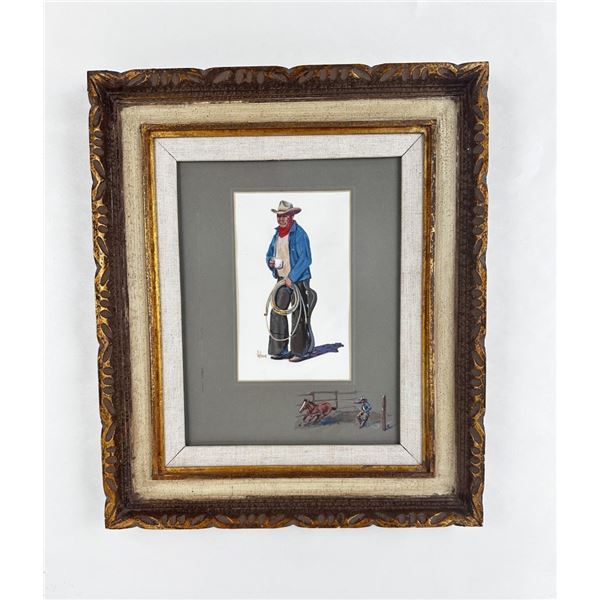 Fred Fellows Montana Cowboy Gouache Painting