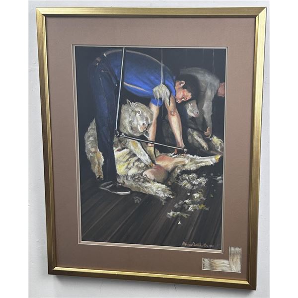 H Steven Oiestad Pastel Sheep Shearing Drawing