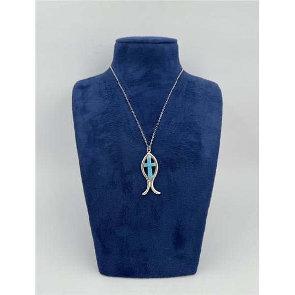 Zuni Inlaid Sterling Silver Turquoise Necklace