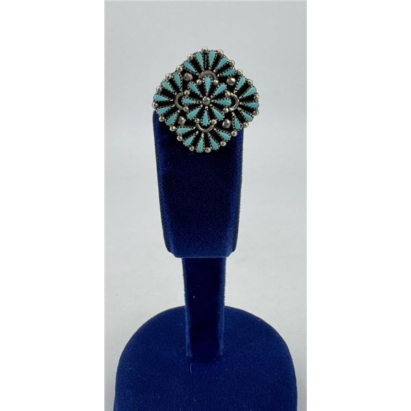 Zuni Petit Point Sterling Turquoise Brooch