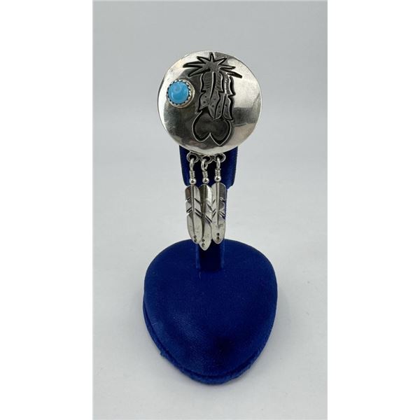 Navajo Sterling Silver Turquoise Brooch
