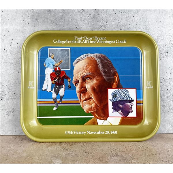 Paul Bear Bryant Krystal Restaurant Tray