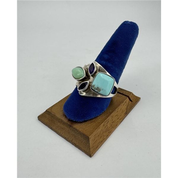 Sterling Silver Turquoise Amethyst Ring