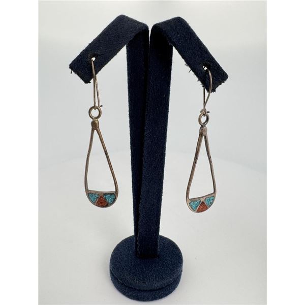 Zuni Chip Inlaid Sterling Silver Earrings