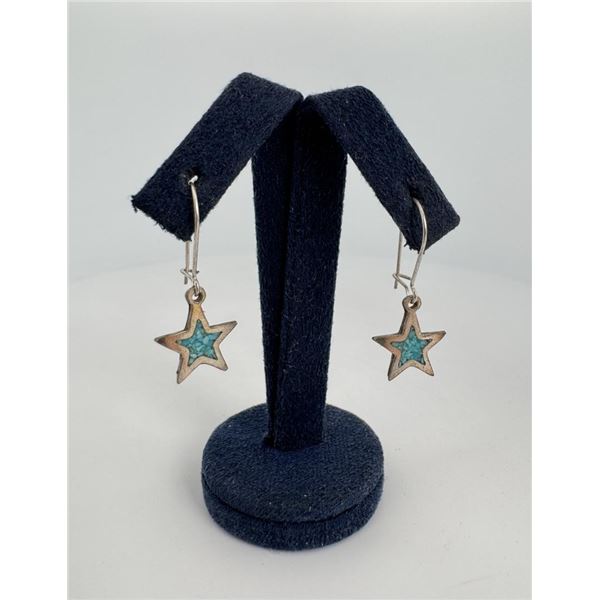 Zuni Chip Inlaid Sterling Silver Star Earrings