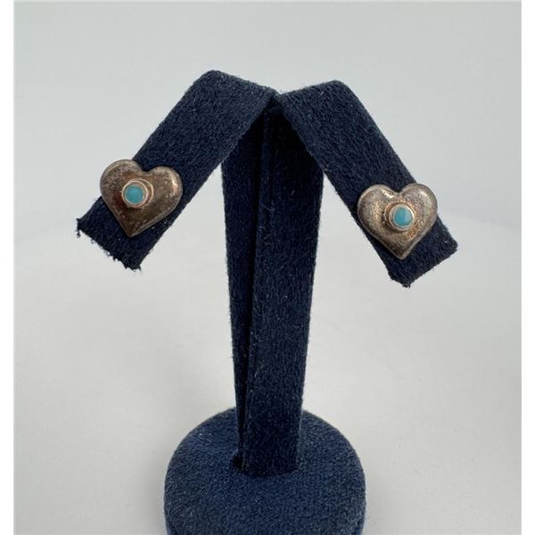 Navajo Sterling Silver Turquoise Heart Earrings