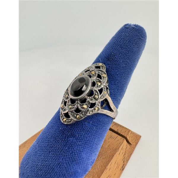 Sterling Silver Marcasite Onyx Ring