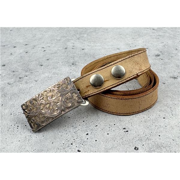 Engraved Sterling Silver Cowboy Belt Buckle