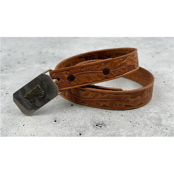 Tooled Leather Cowboy Belt and Buckle