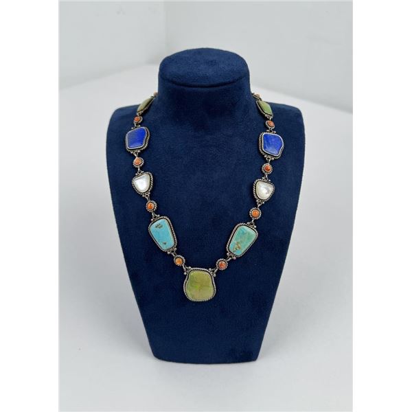 Navajo Sterling Silver Multi Stone Necklace