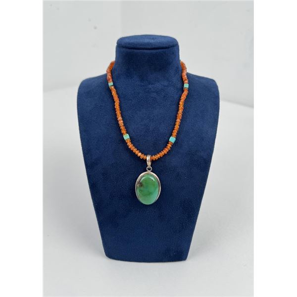 Sterling Silver Chalcedony Amber Necklace
