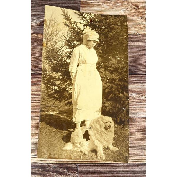 WWI WW1 Red Cross Nurse and Dog Photo