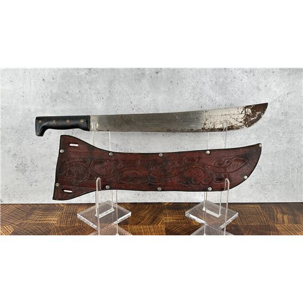Columbian Machete In Tooled Leather Sheath
